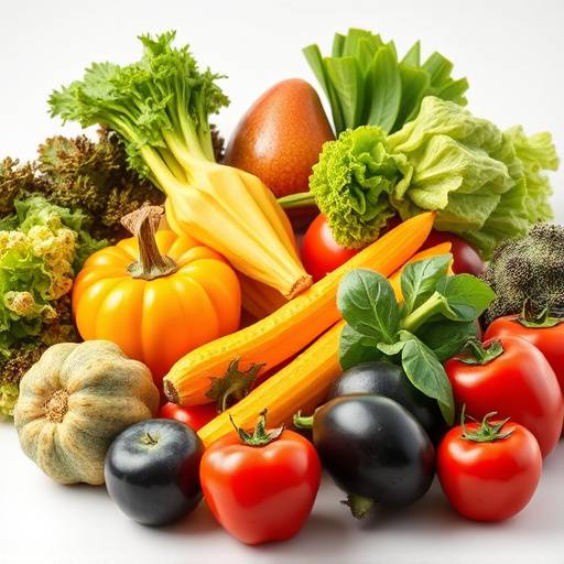 Selection of fruits and vegetables displayed to demonstrate their glycemic index.